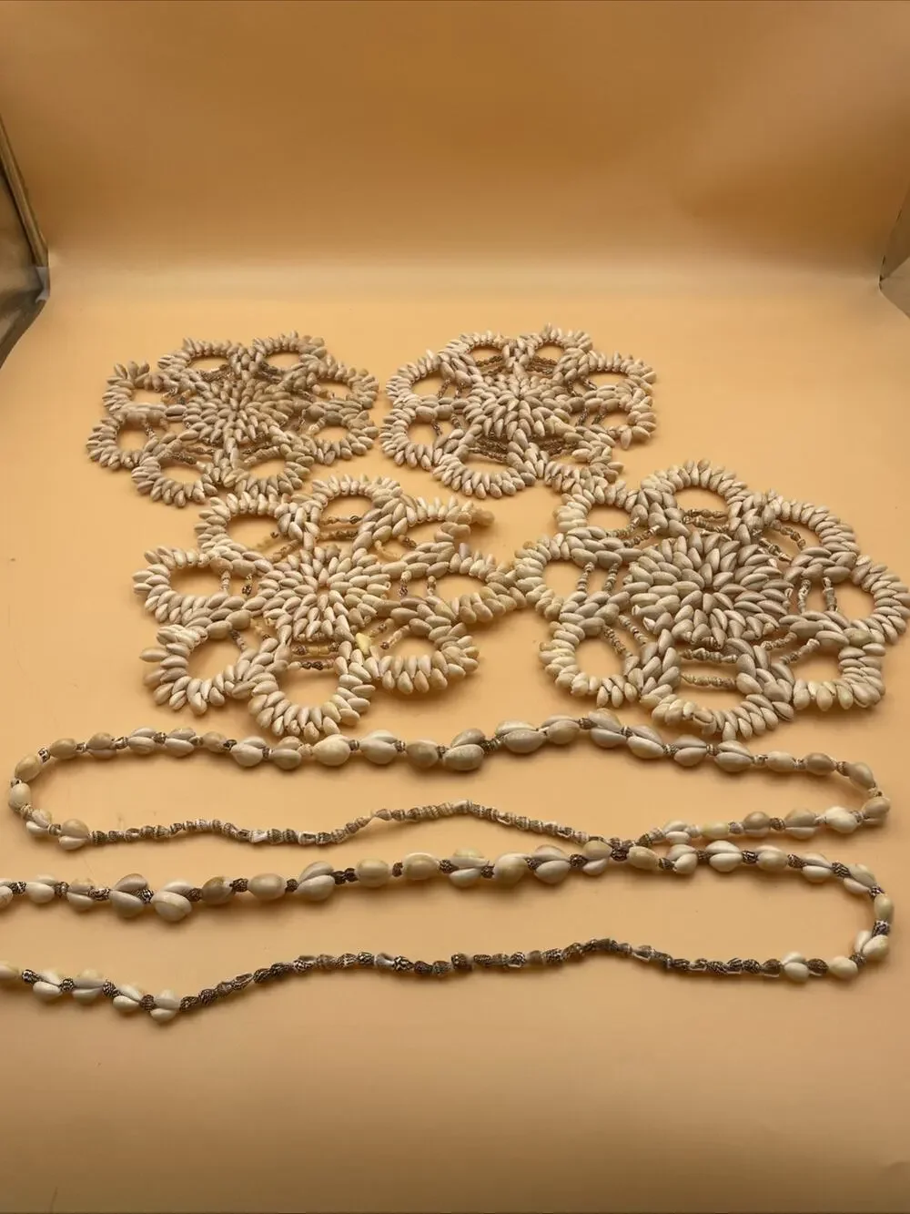 Vtg PUKA Shell Trivets Coasters Doilies Wall Decor Lot Of 6 Beach Nautical Boho